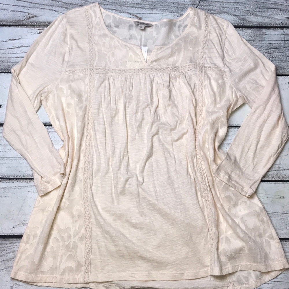 Lucky Brand Lace detail Floral burnout top